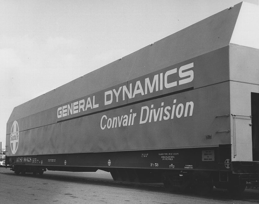 Santa Fe Flatcar ATSF 90428 with "General Dynamics Convair Division" Hood
